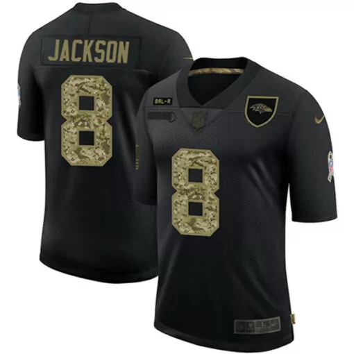 Lamar Jackson 8 Baltimore Ravens Jersey Black Salute To Service Ribbon Team Men Full Chest
