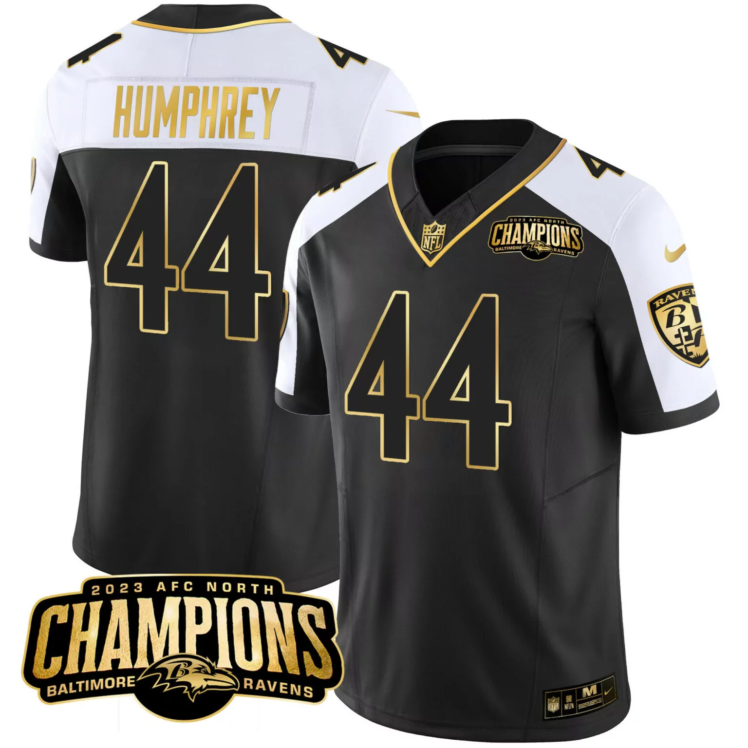 Marlon Humphrey 44 Jersey Black 2023 AFC North Champions Baltimore Ravens Men Replica