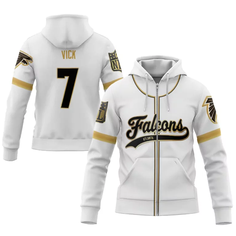 Michael Vick 7 Falcons Jersey White Atlanta Men Hoodie Black Gold Custom