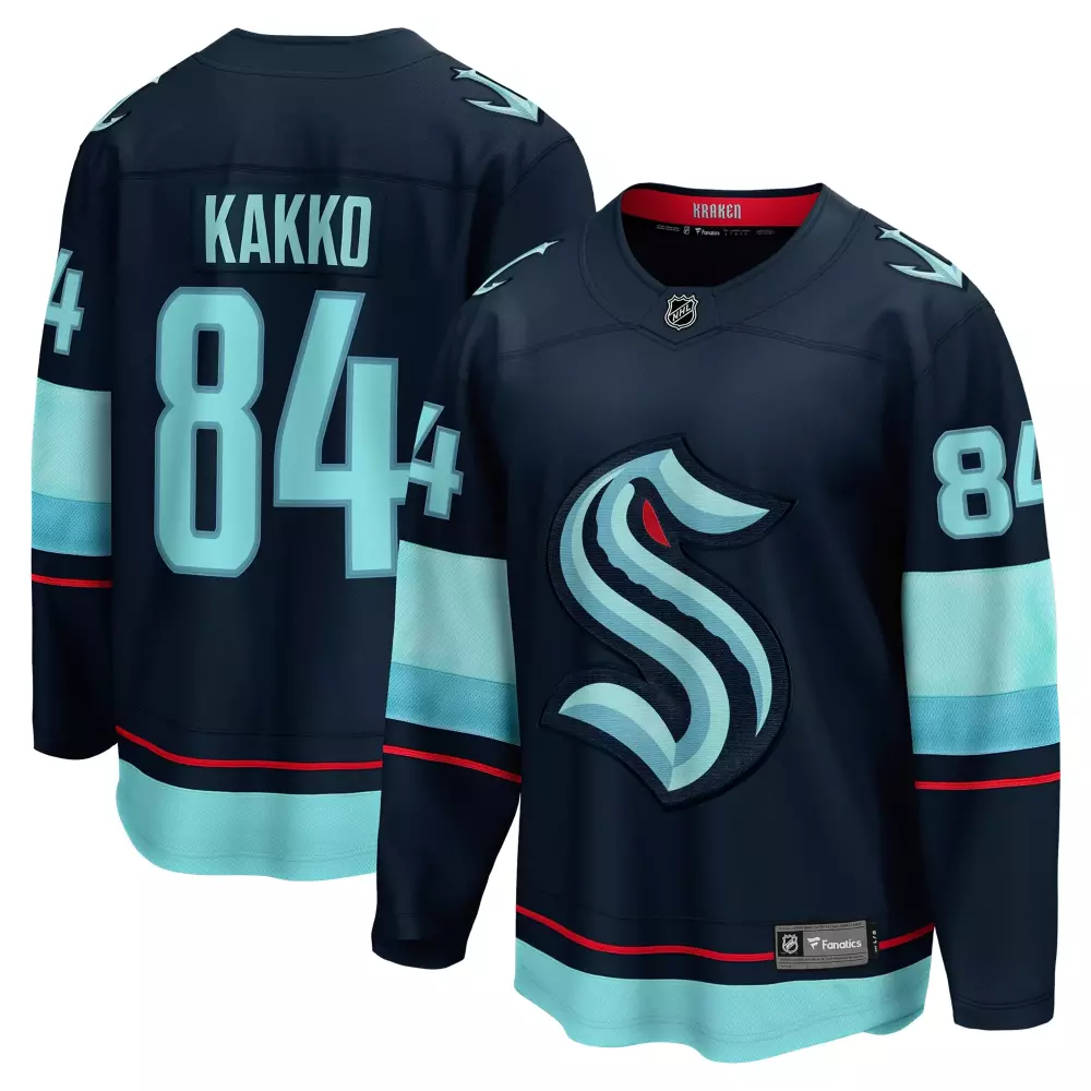 Kaapo Kakko 84 Seattle Kraken Jersey Navy Men Ice Light Blue Red Home Breakaway