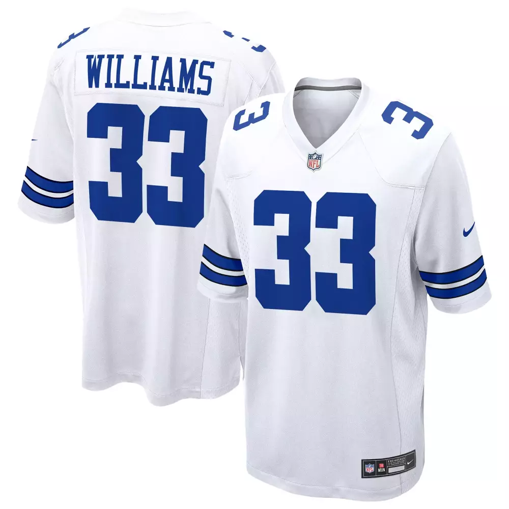 Javonte Williams 33 Jersey White Dallas Cowboys Men Blue Silver Game
