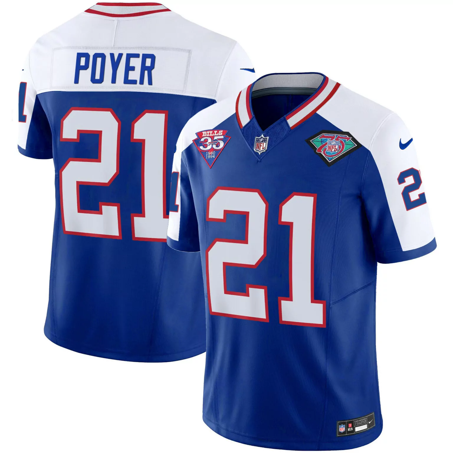 Poyer 21 Buffalo Bills Jersey Royal Blue 75th Anniversary 35th Men White Red Alternate