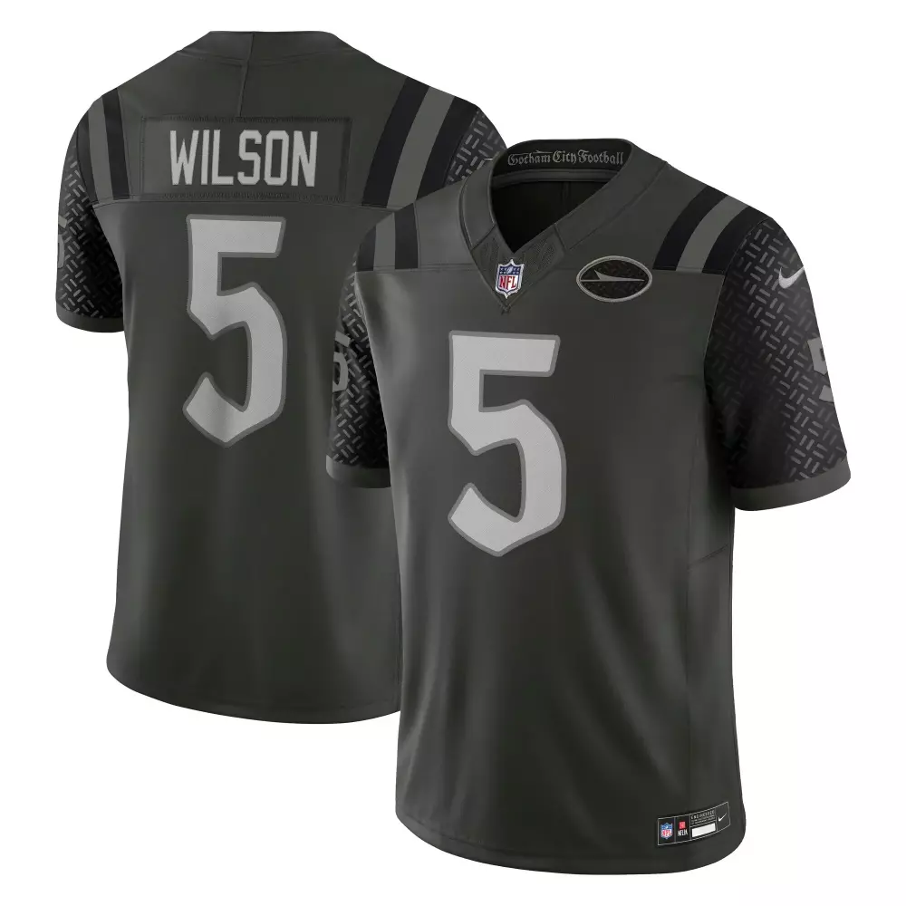 Garrett Wilson 5 Gotham City Fc Jersey Black Men Gray Silver Collection Limited