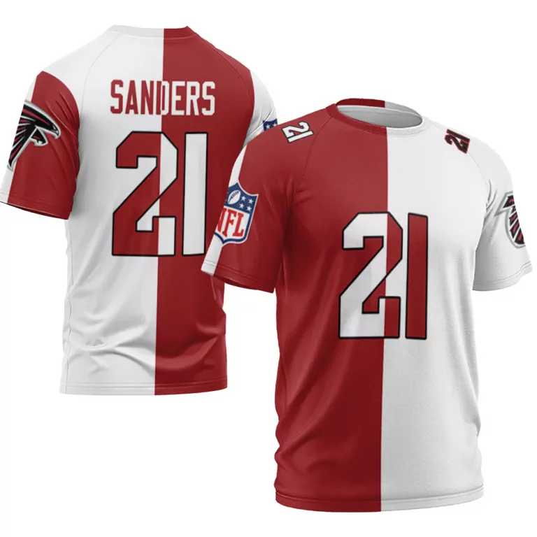 Deion Sanders 21 Atlanta Falcons Jersey Red Men Split Design White Custom