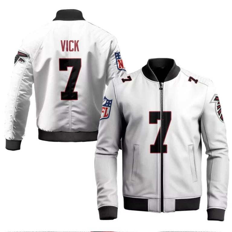 Michael Vick 7 Atlanta Falcons Jersey White Men Bomber Jacket Black Red Vapor Limited