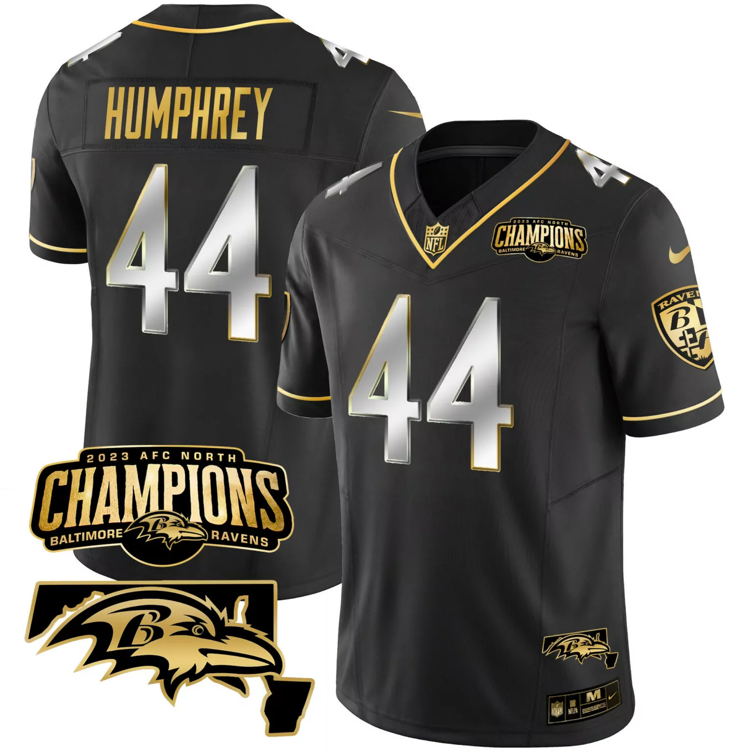 Marlon Humphrey 44 Jersey Black 2023 AFC North Champions Baltimore Ravens Men Replica