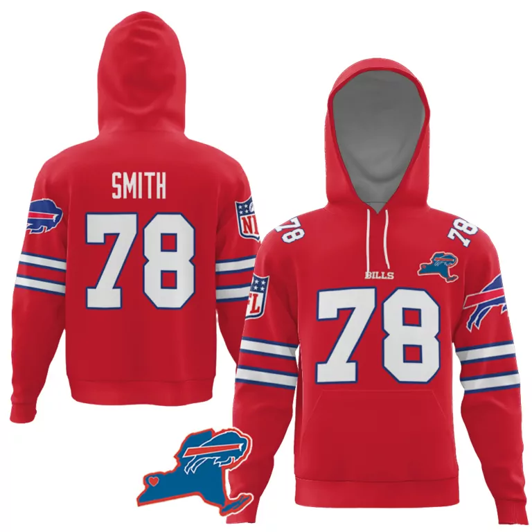 Bruce Smith 78 Buffalo Bills Jersey Red New York Outline Men Hoodie White Blue