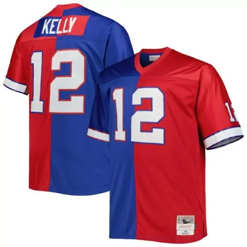 Jim Kelly 12 Buffalo Bills Jersey Red Men Split Blue White Legacy Retired
