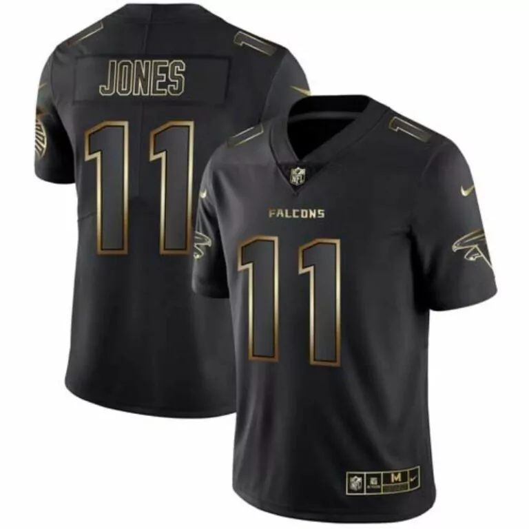 Julio Jones 11 Falcons Jersey Black Men Player Gold