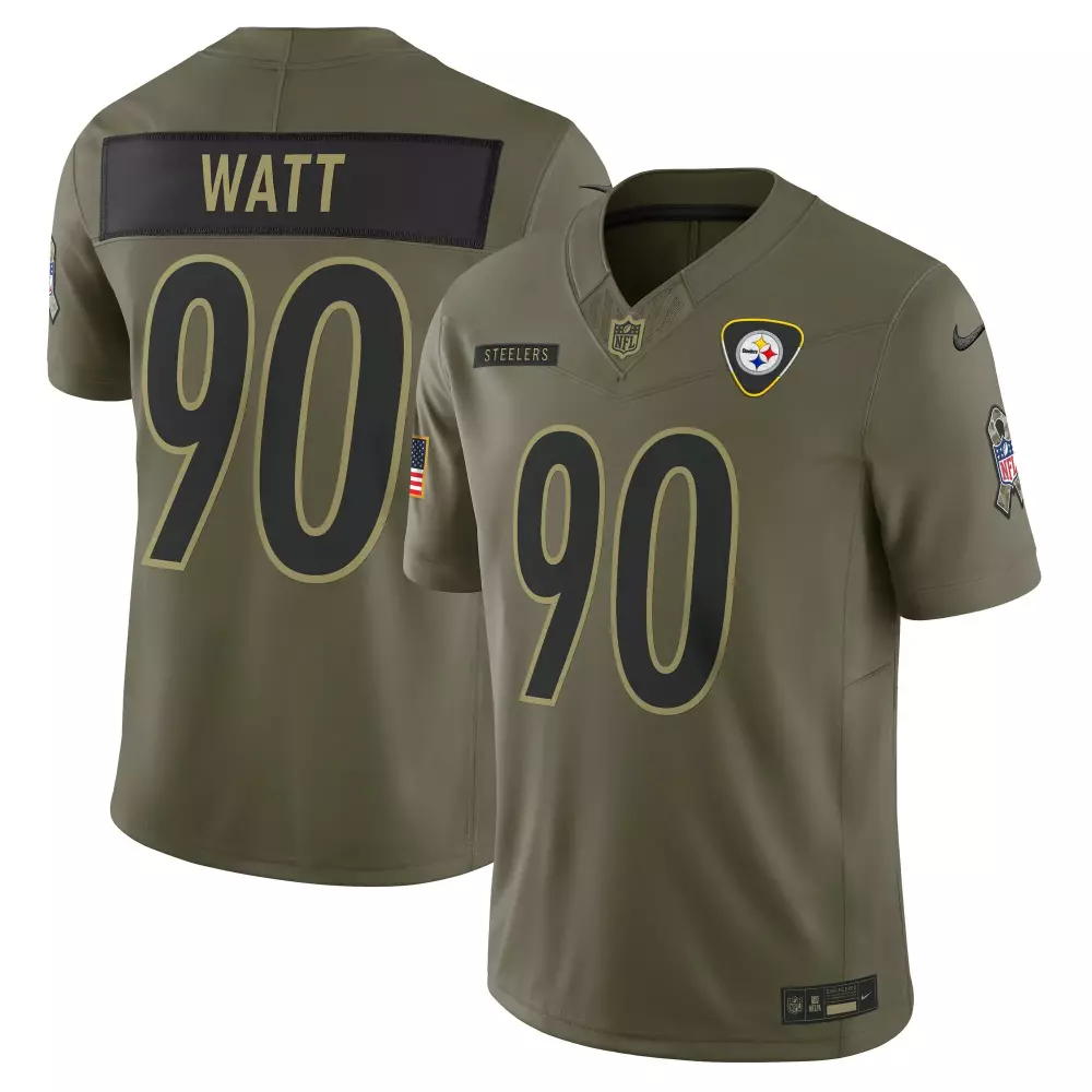 T.j. Watt 90 Steelers Jersey Olive Green Salute To Service American Flag Men Black