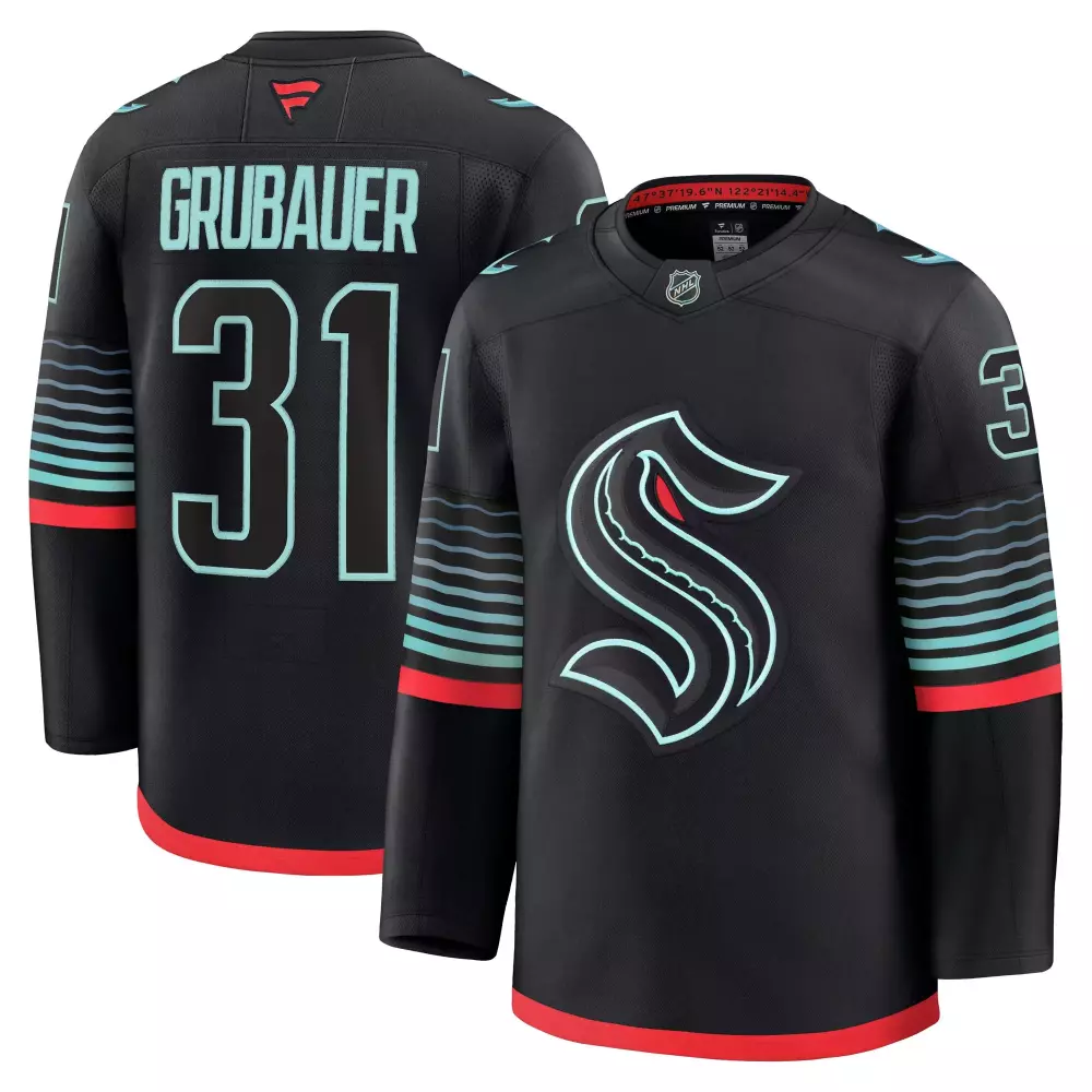 Philipp Grubauer 31 Jersey Black Seattle Kraken Men Replica Teal Red Alternate