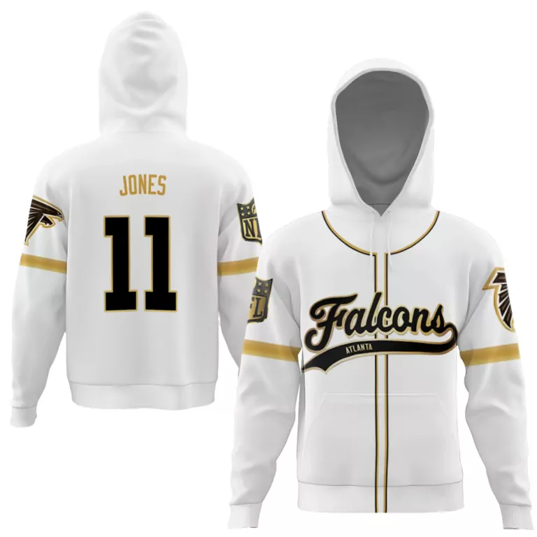 Julio Jones 11 Atlanta Falcons Jersey White Men Hoodie Black Gold Custom