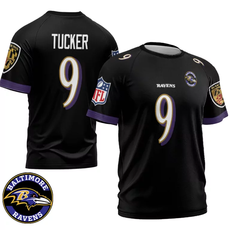 Justin Tucker 9 Baltimore Ravens Jersey Black Men Purple Gold Retired Game