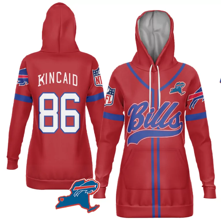 Dalton Kincaid 86 Buffalo Bills Jersey Red New York State Outline Graphic Women Hoodie Dress