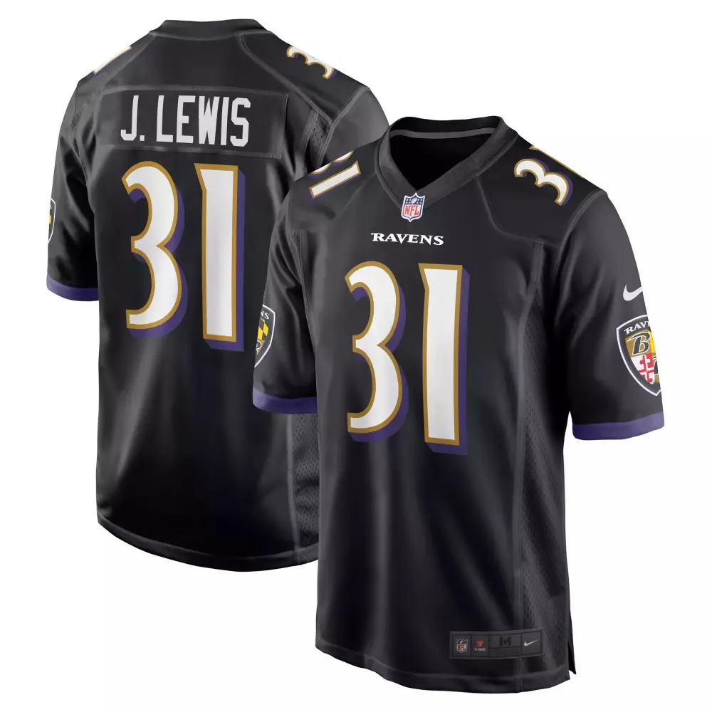 Jamal Lewis 31 Ravens Jersey Black Men Authentic Purple Gold Retired
