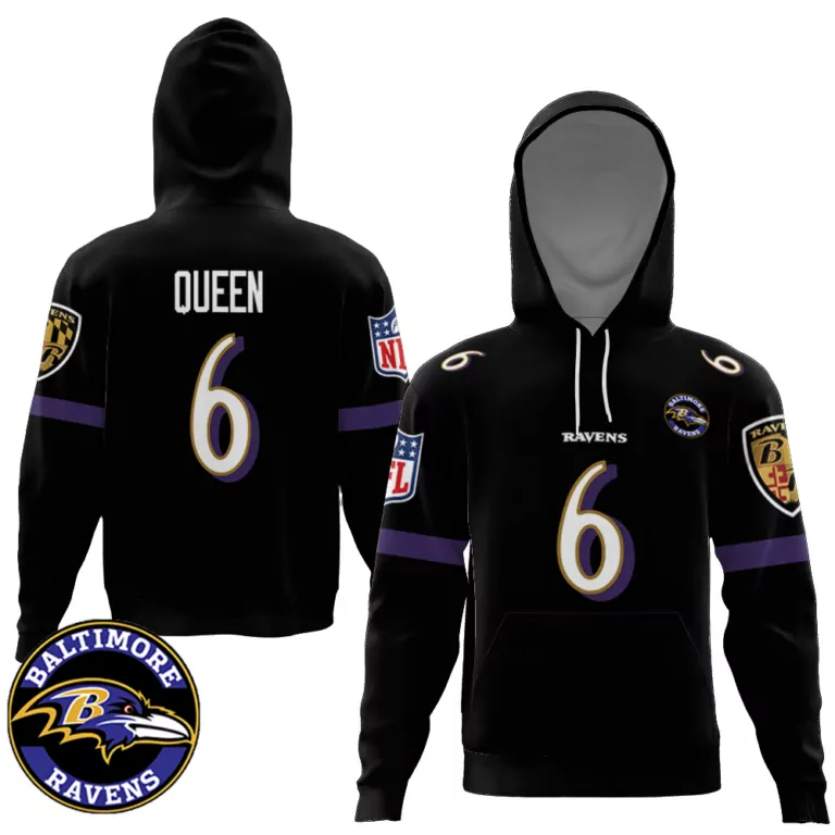 Patrick Queen 6 Baltimore Ravens Jersey Black Men Hoodie Purple White Gold Retired