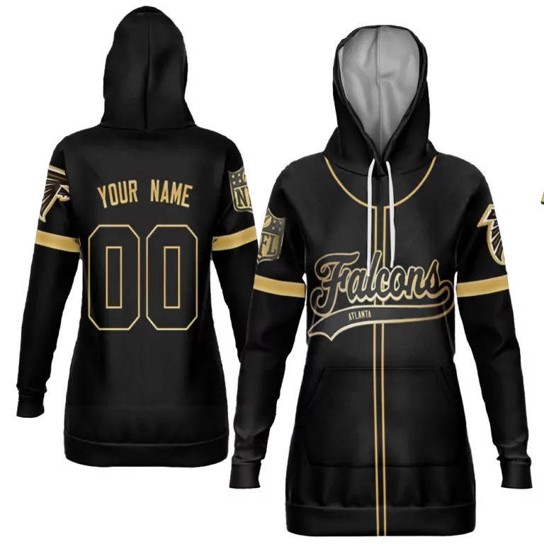 Custom Atlanta Falcons Jersey Black Women Hoodie Gold Flex