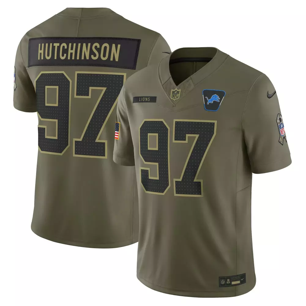 Aidan Hutchinson 97 Lions Jersey Olive Green Salute To Service American Flag Men