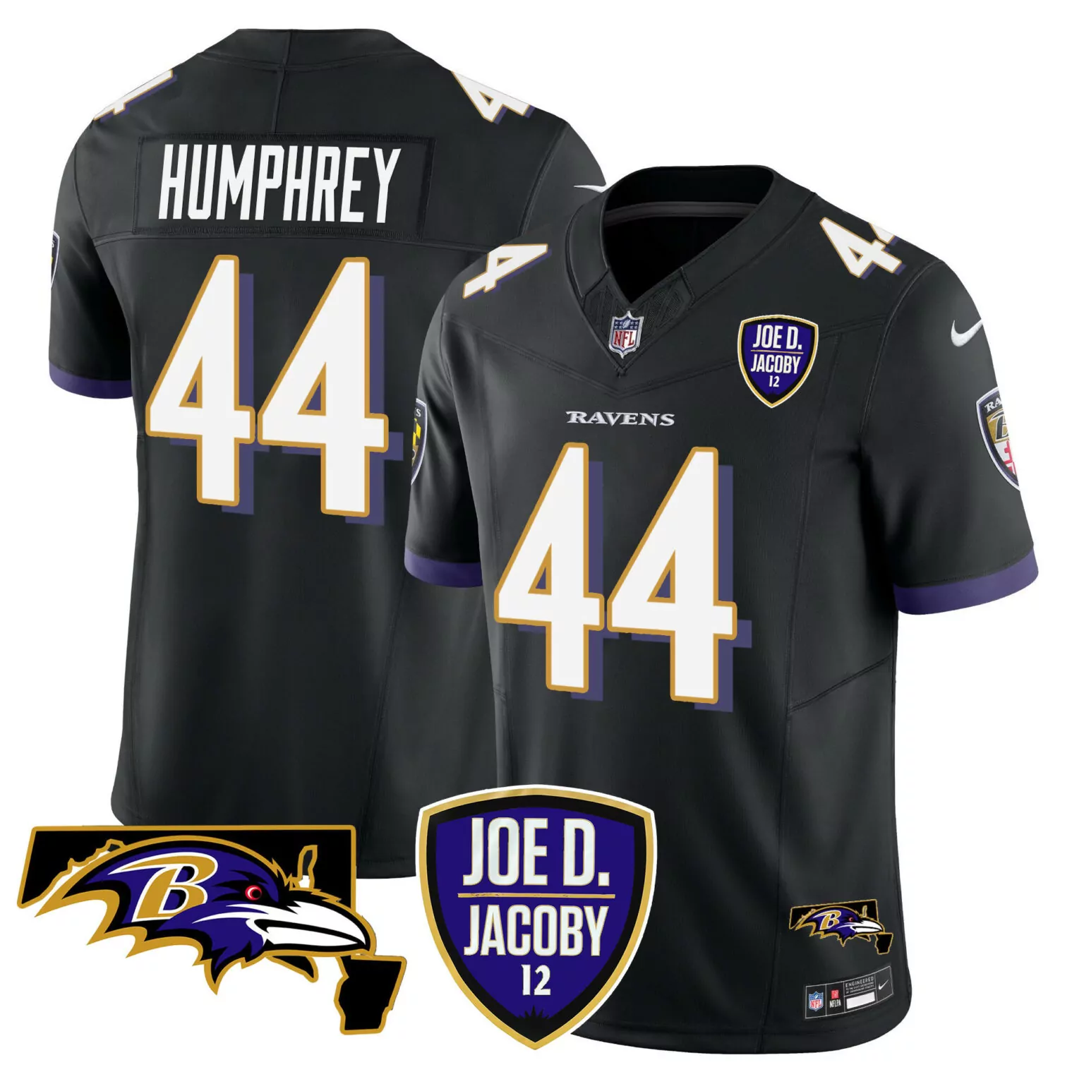 Marlon Humphrey 44 Ravens Jersey Black Joe Jacoby Men Purple White Gold All Stitched