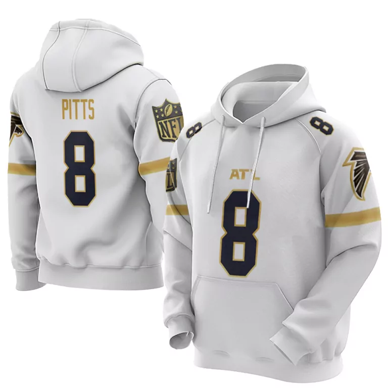 Kyle Pitts 8 Falcons Jersey White Men Hoodie Alternate Gold Navy Blue