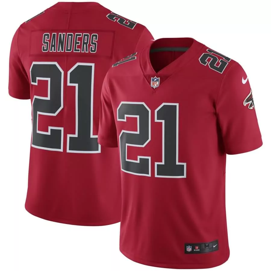 Deion Sanders 21 Atlanta Falcons Jersey Red Men Black White Rush Vapor Retired Limited