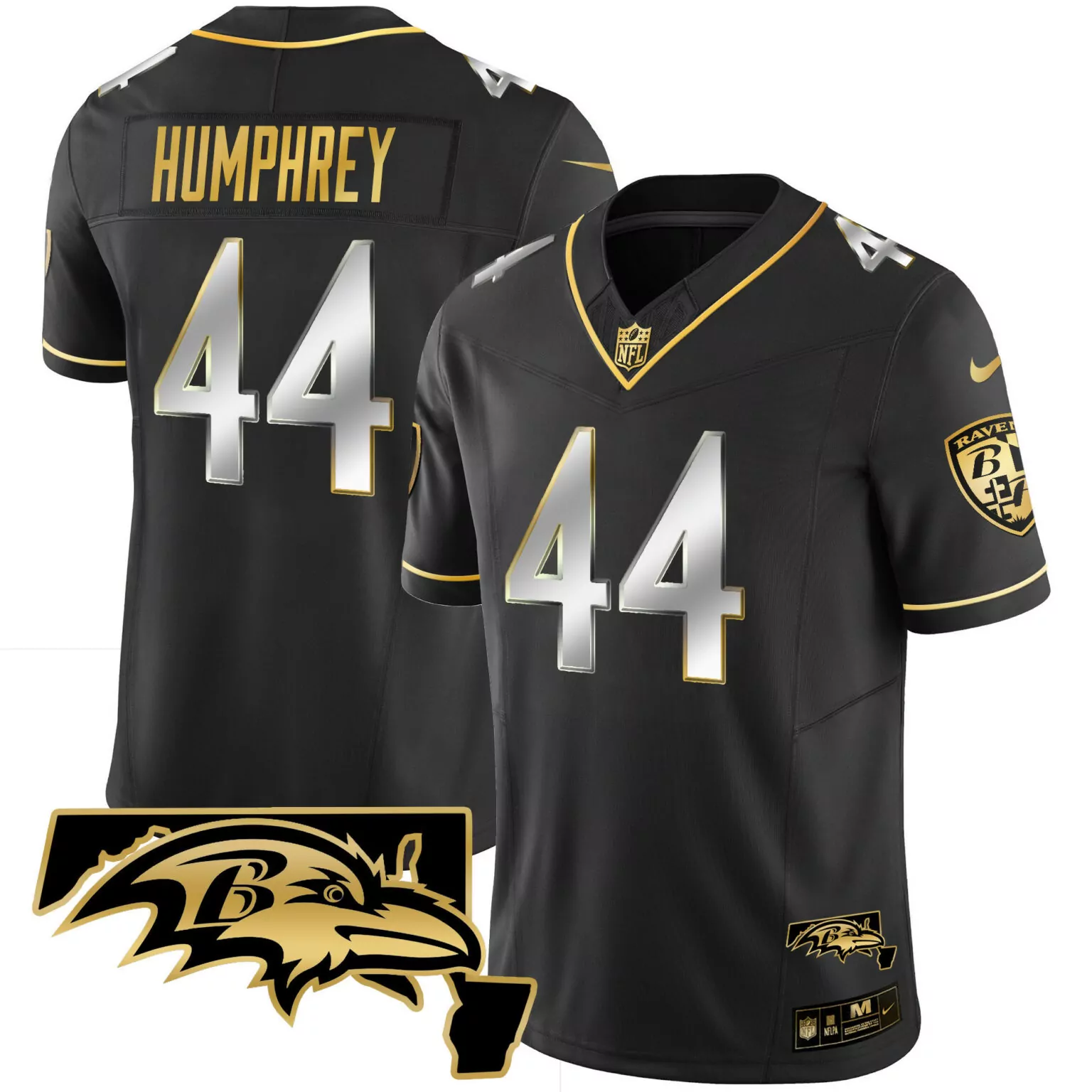 Marlon Humphrey 44 Ravens Jersey Black Nflpa Men Player Gold Silver Vapor All Stitched