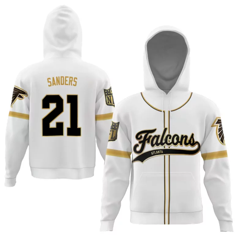 Deion Sanders 21 Atlanta Falcons Jersey White Men Hoodie Black Gold Custom