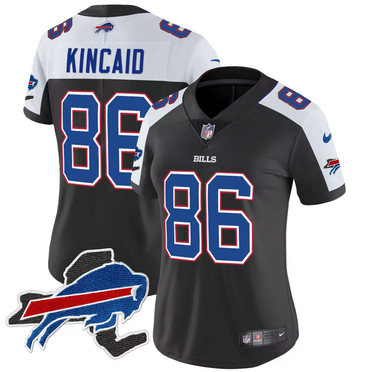 Dalton Kincaid 86 Bills Jersey Black Men Standard Alternate White Blue Red All Stitched