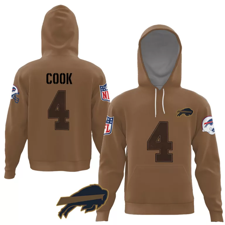 James Cook 4 Buffalo Bills Jersey Brown Men Hoodie Throwback Black Limited