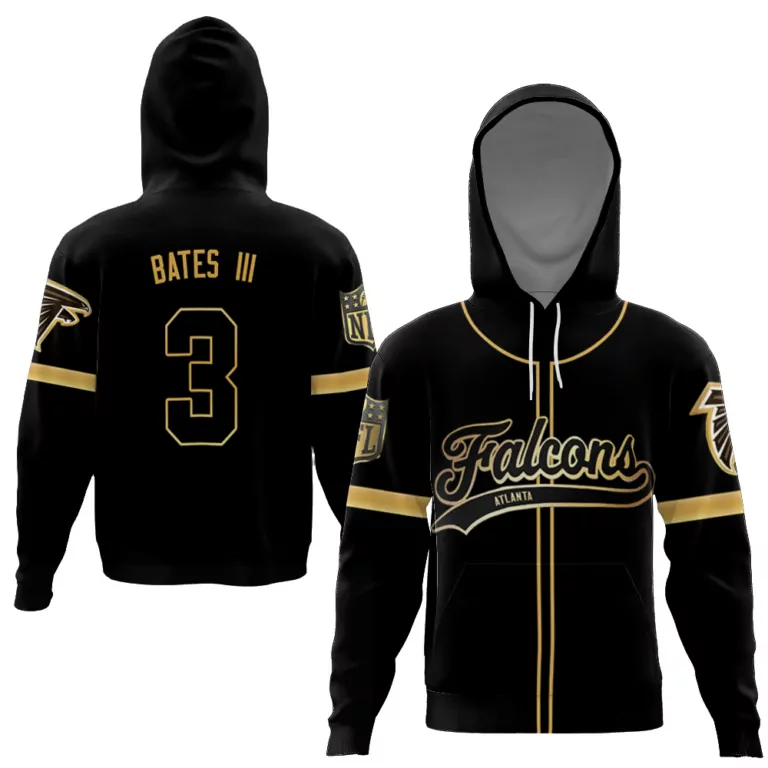 Jessie Bates Iii 3 Jersey Black Atlanta Falcons Men Hoodie Gold Custom Flex