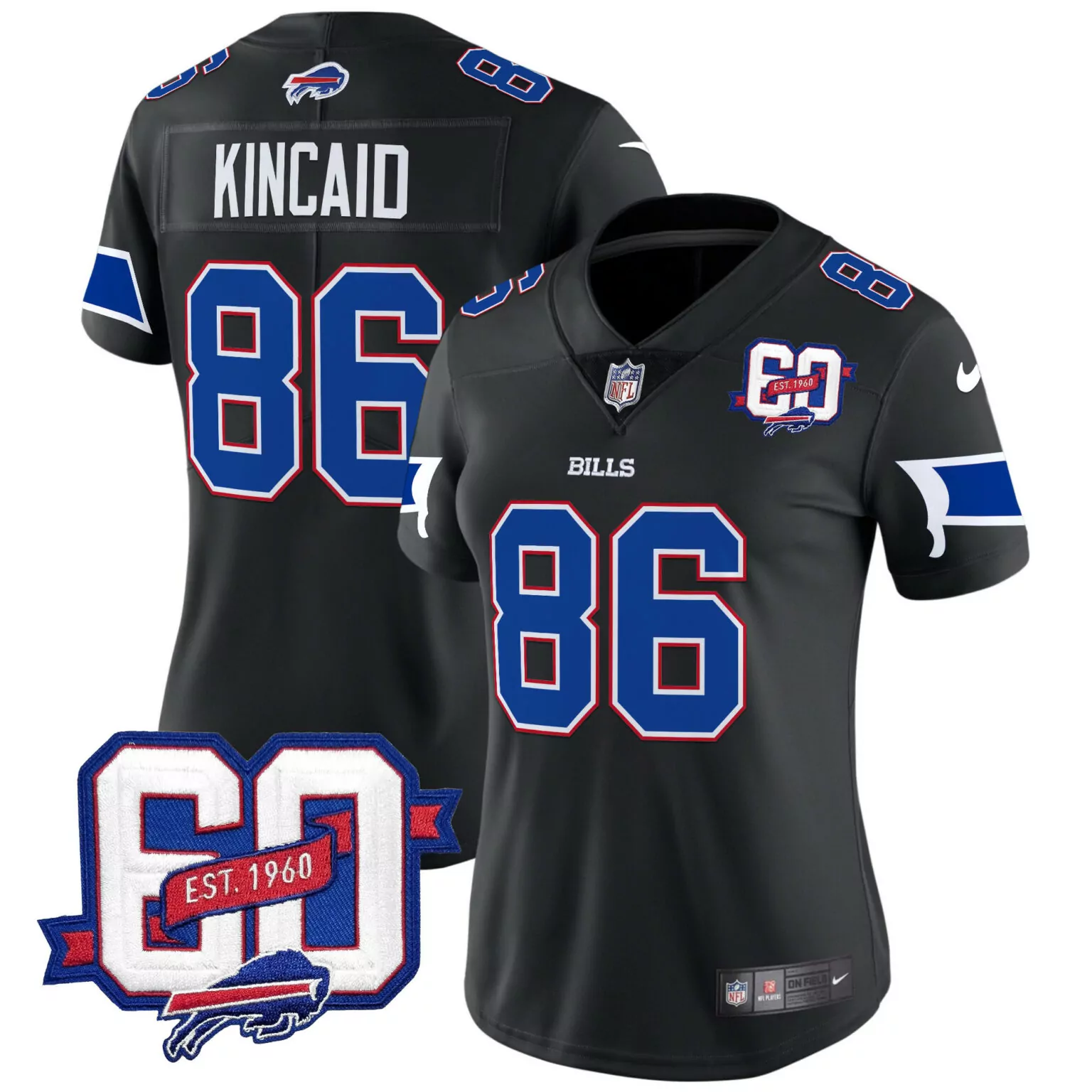 Dalton Kincaid 86 Buffalo Bills Jersey Black 60th Anniversary Men Replica Alternate