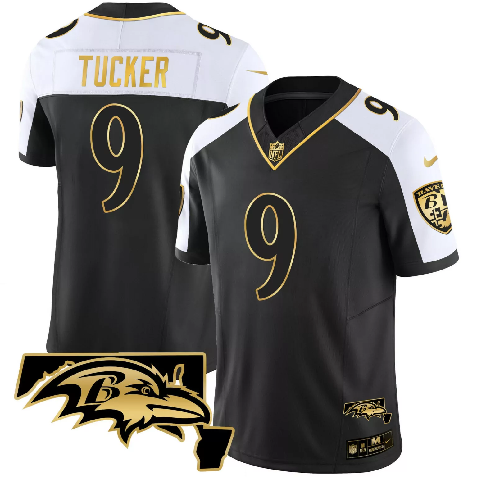 Justin Tucker 9 Ravens Jersey Black Men Player Alternate White Gold Vapor All Stitched