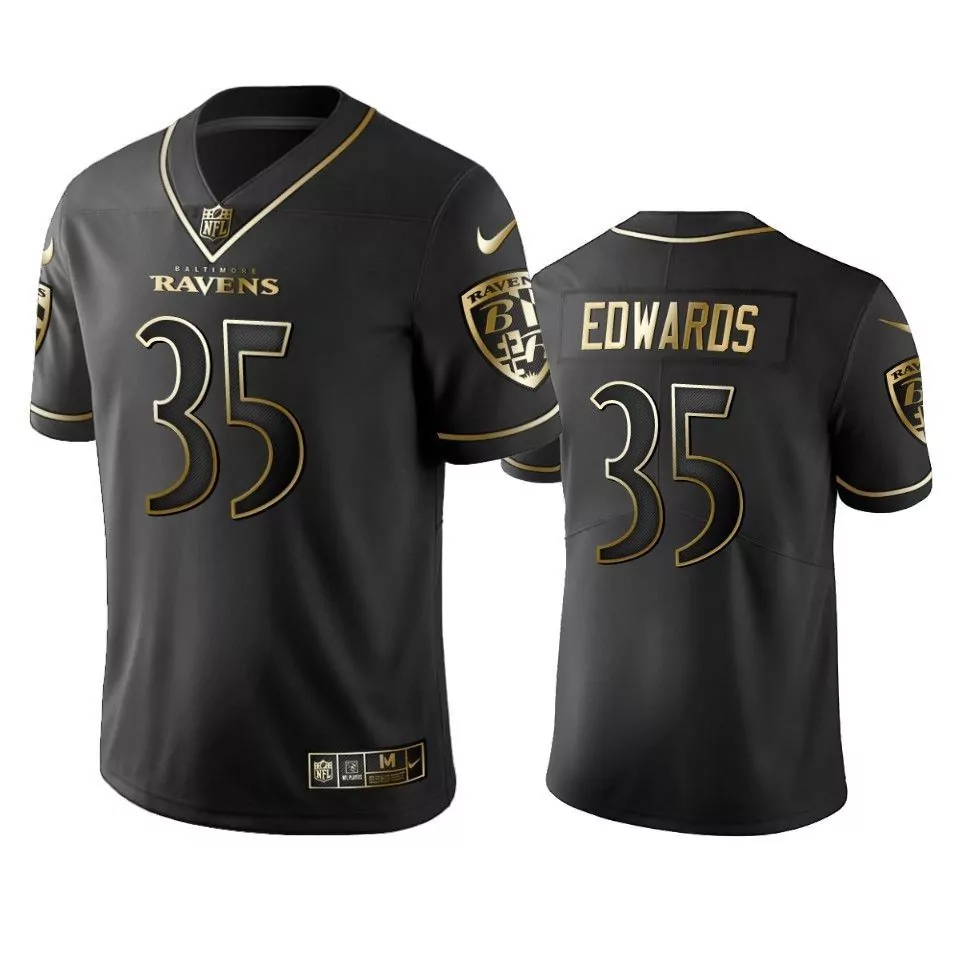 Gus Edwards 35 Baltimore Ravens Jersey Black Players Association Men Gold Vapor Limited