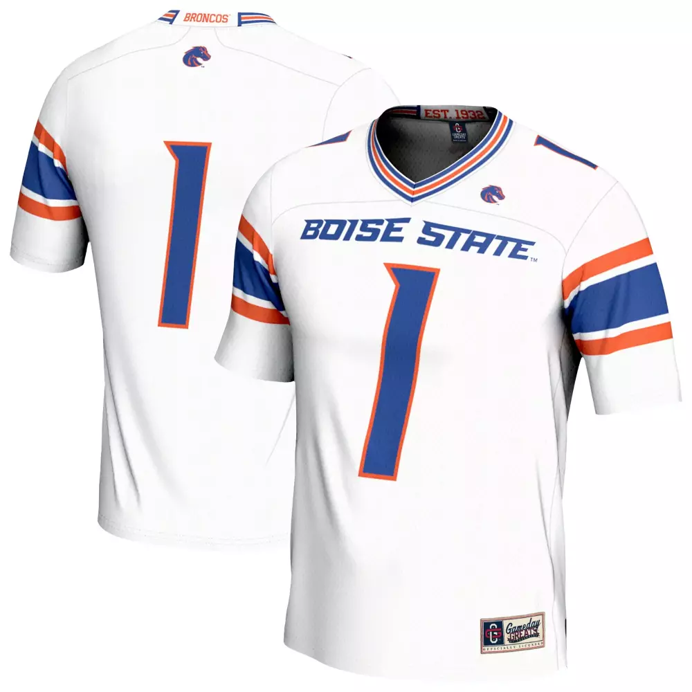 Boise State 1 Jersey White Orange Blue Gameday Unisex Fashion