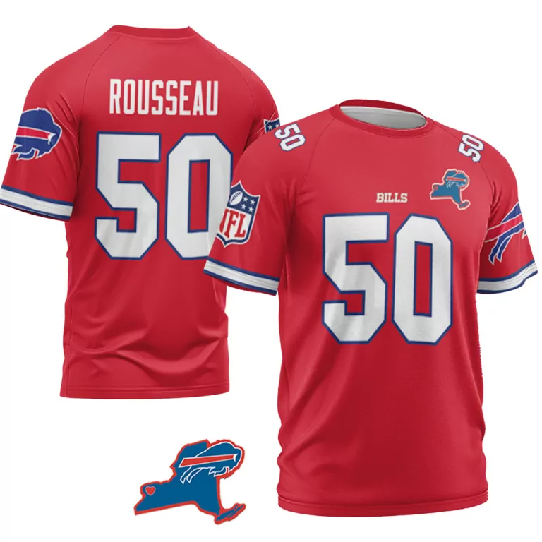 Greg Rousseau 50 Bills Jersey Red Men White Blue