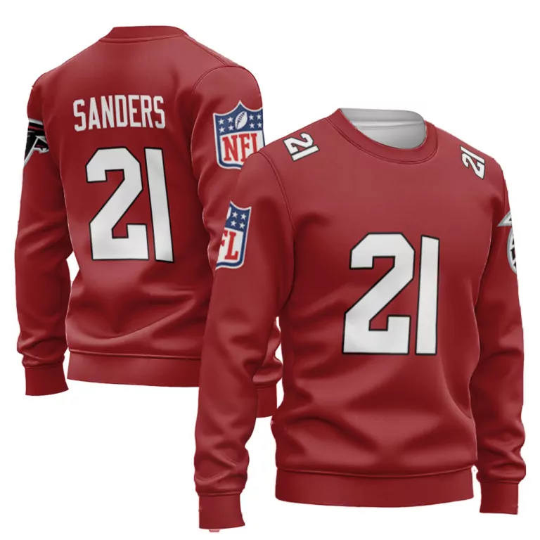 Deion Sanders 21 Falcons Jersey Red Men Sweatshirt White Vapor Limited