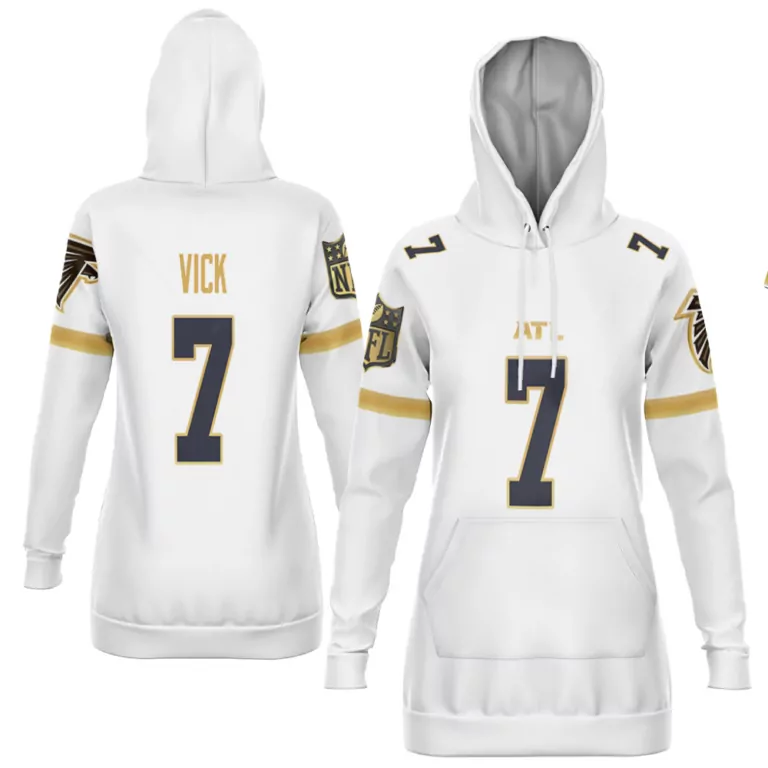Michael Vick 7 Falcons Jersey White Women Hoodie Gold Navy Blue
