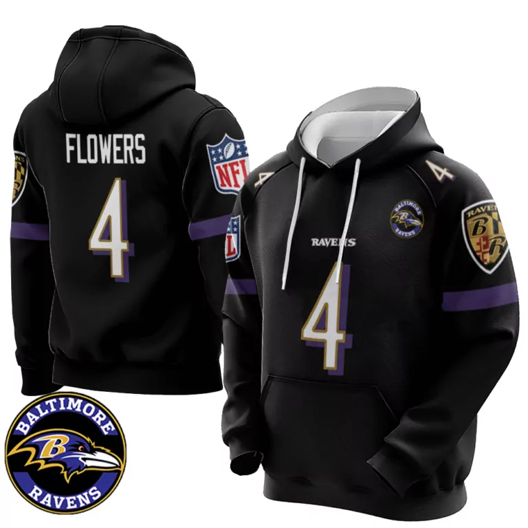 Zay Flowers 4 Baltimore Ravens Jersey Black Men Hoodie Purple Retired Game