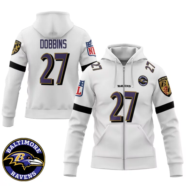 J.k. Dobbins 27 Baltimore Ravens Jersey White Men Hoodie Purple Black Retired Game