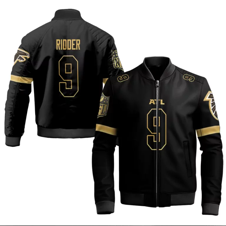 Desmond Ridder 9 Atlanta Falcons Jersey Black Men Bomber Jacket Gold