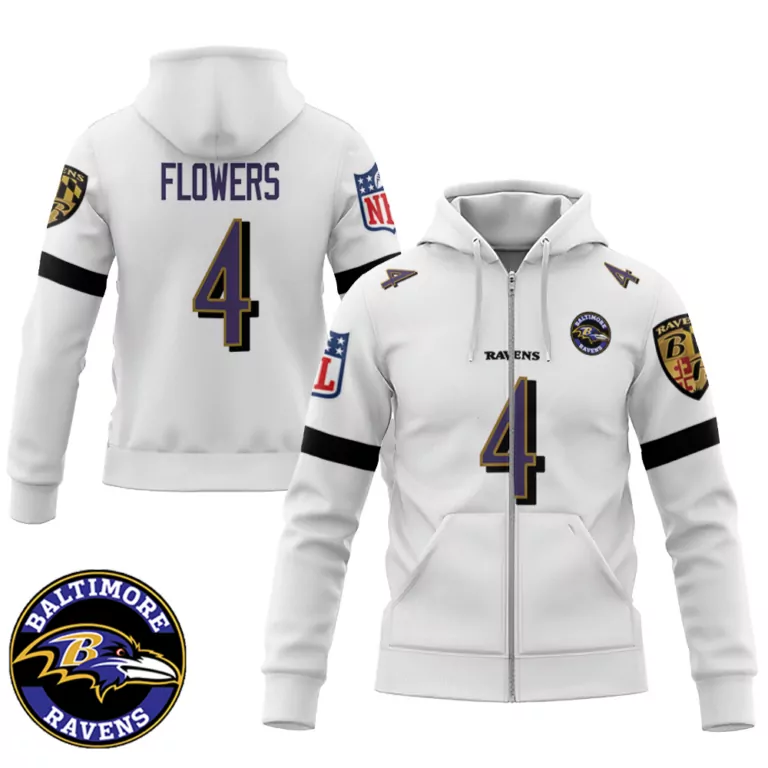 Zay Flowers 4 Baltimore Ravens Jersey White Men Hoodie Purple Black Retired Game