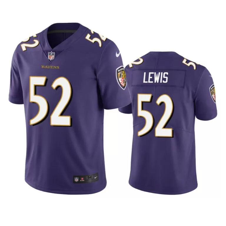 Ray Lewis 52 Baltimore Ravens Jersey Purple Men Replica White Gold Vapor Retired