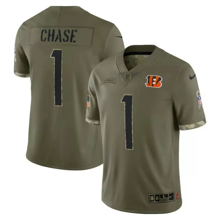 Ja'marr Chase 1 Jersey Olive Green Salute To Service Cincinnati Bengals Us Flag Men