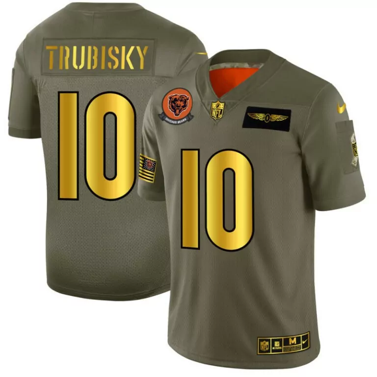 Mitchell Trubisky 10 Jersey Olive Green Salute To Service Chicago Bears American Flag
