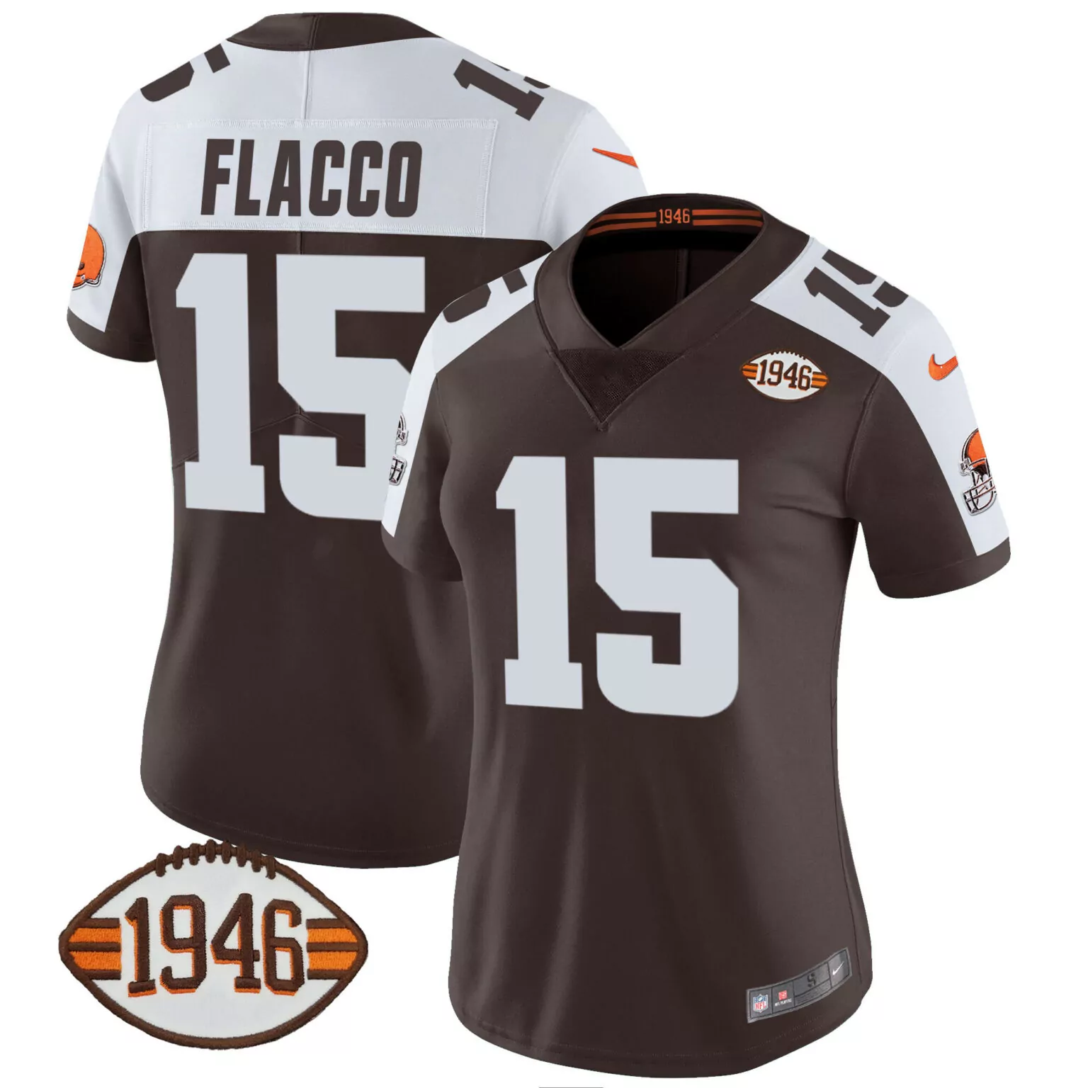 Joe Flacco 15 Cleveland Browns Jersey Brown Throwback 2022 Women NFL Orange White