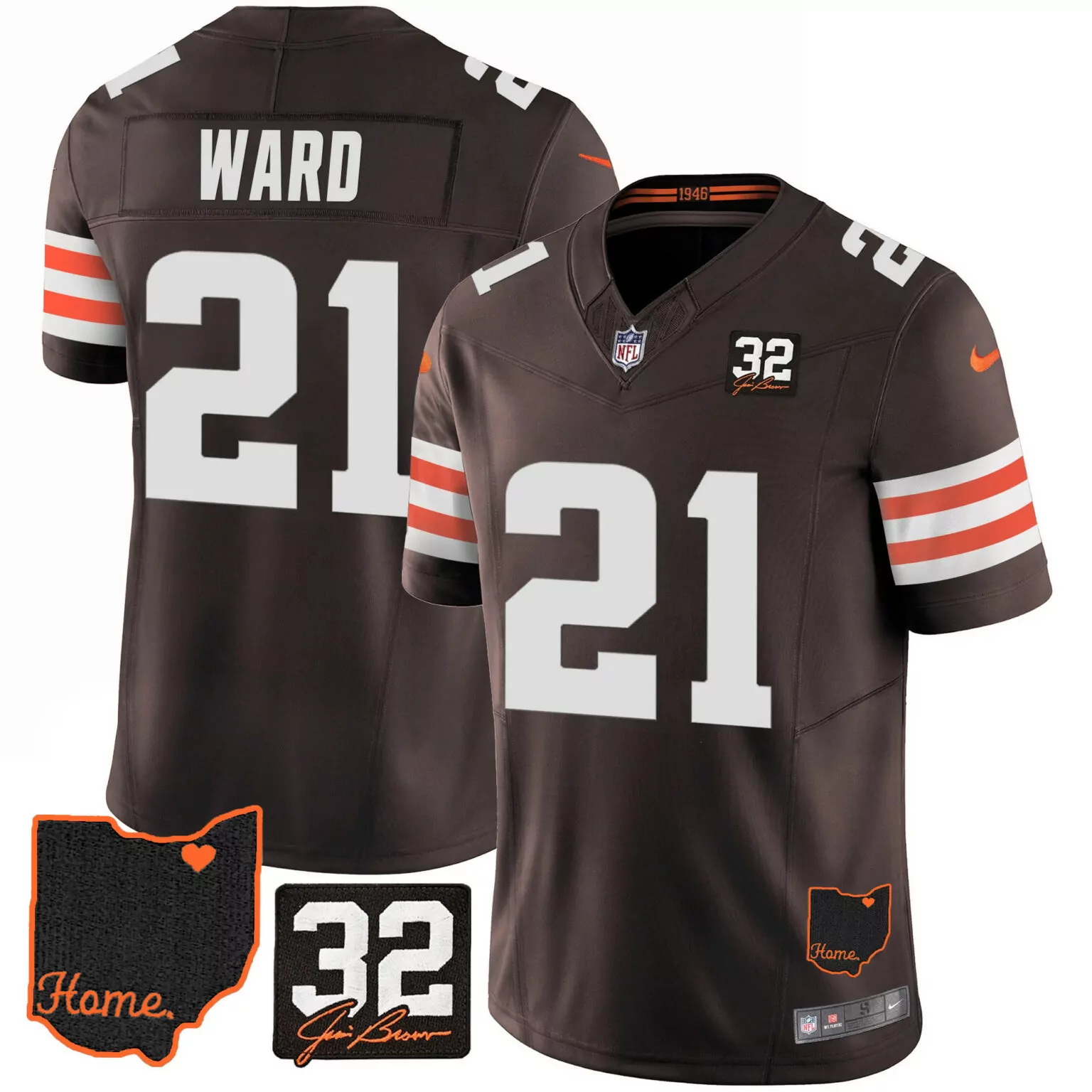 Denzel Ward 21 Cleveland Browns Jersey Brown Jim Legacy Ohio Outline Heart 32 Men