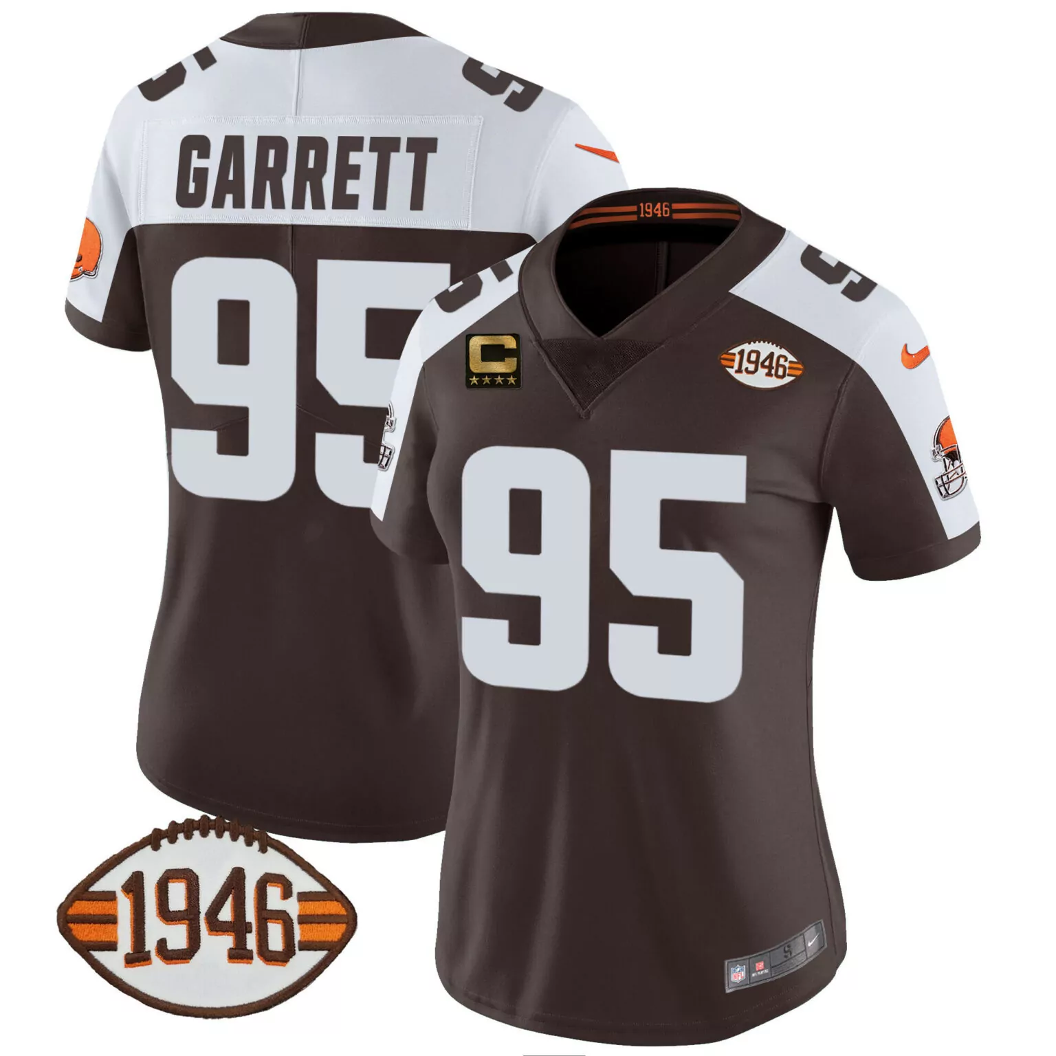 Myles Garrett 95 Cleveland Browns Jersey Brown 1946 Men Official White Orange Alternate