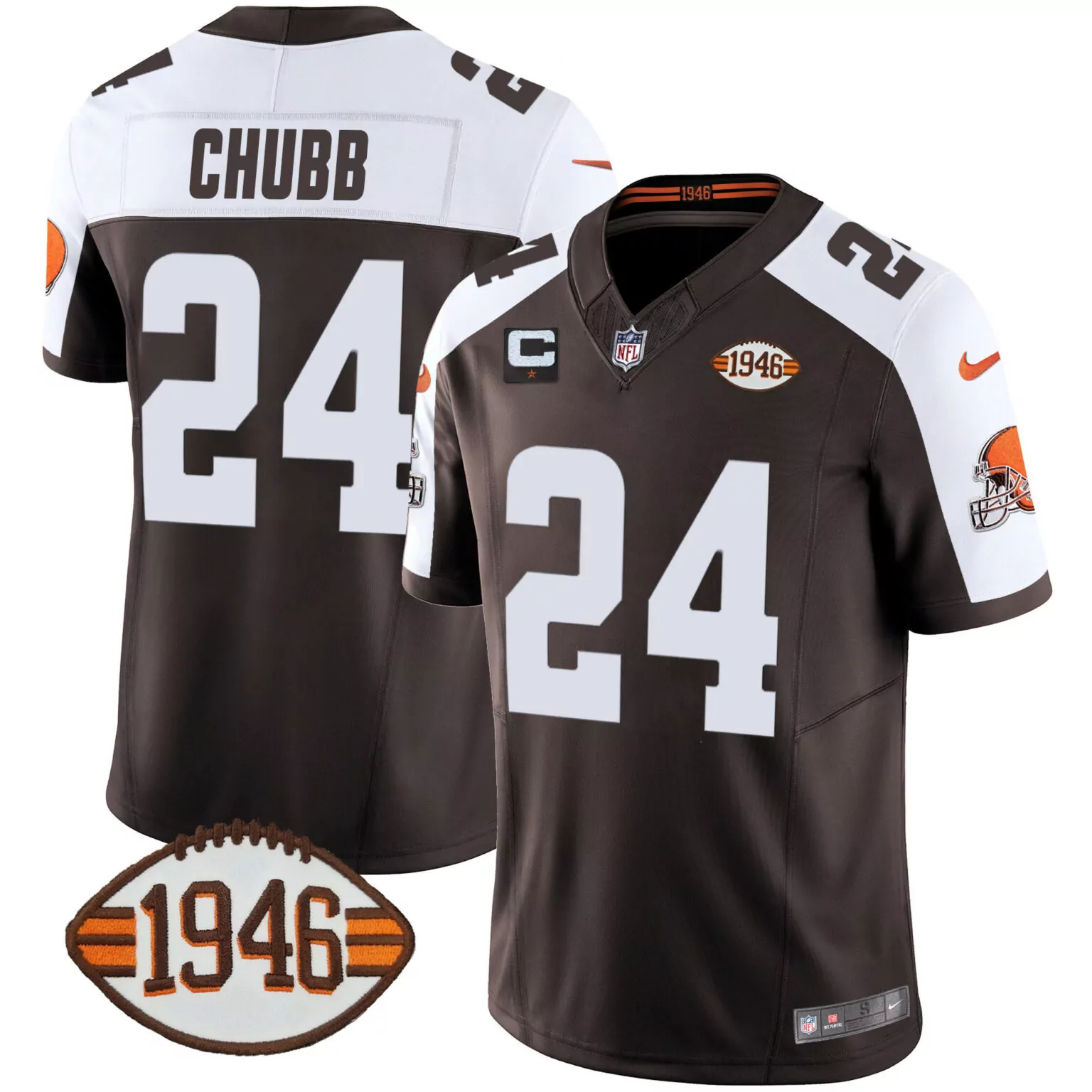 Nick Chubb 24 Cleveland Browns Jersey Brown Men NFL White Alternate Anniversary All