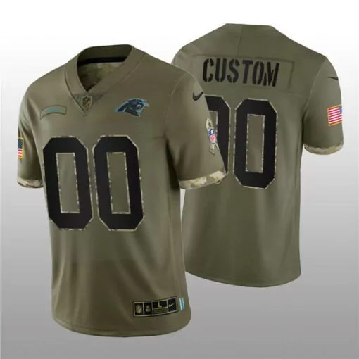 Custom Carolina Panthers Jersey Olive Green Salute To Service Us Flag Team Black