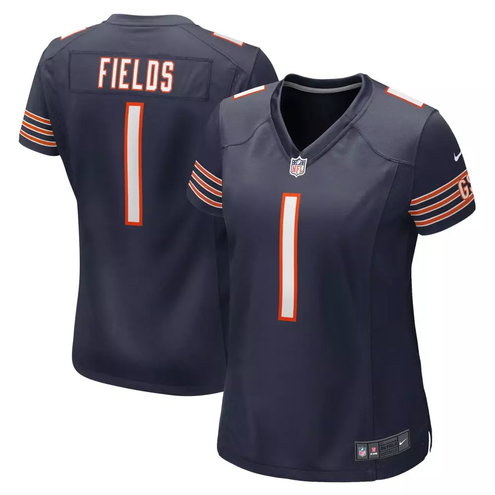 Justin Fields 1 Chicago Bears Jersey Navy Blue Women Replica Orange White Game